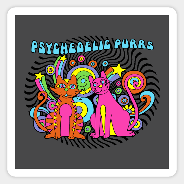 Psychedelic Purrs Vintage Trippy Retro Cute Cats Cartoon Gift For Cat Lovers Sticker by Keira's Art